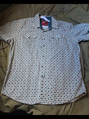 Unbranded Men's White & Brown Geo Print Button-Up Shirt